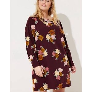 LOFT Burgundy Floral Shift Dress